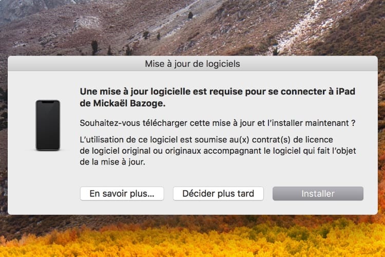 macos peut demander une mise à jour logicielle après la connexion d